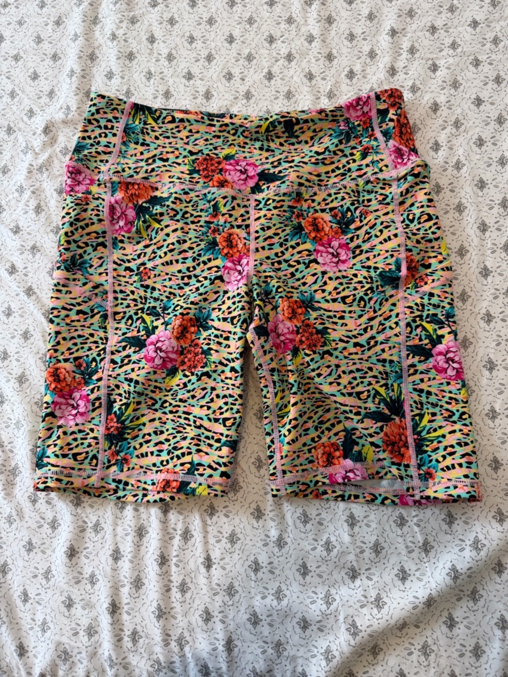 torrid Floral Leopard Print Bike Shorts - Pink, Orange & Green